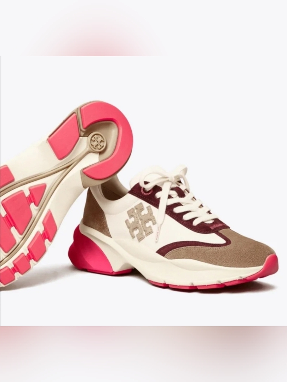Size 8.5 - 🆕️ Tory Burch Good Luck Trainers New Ivory/Taupe/Pink